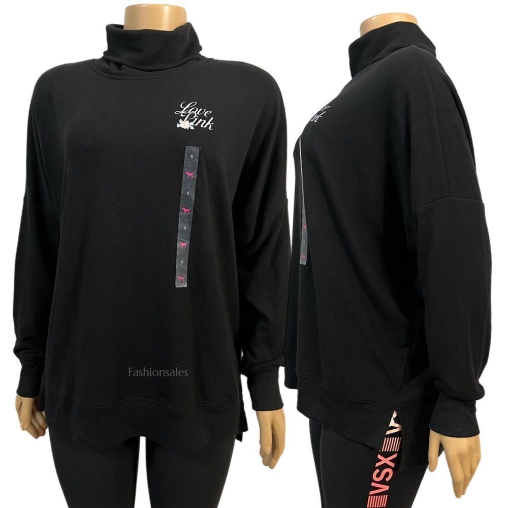 Victoria’s Secret PINK Turtleneck Oversized Pullover Sweater Tunic Black Small - Picture 2 of 7
